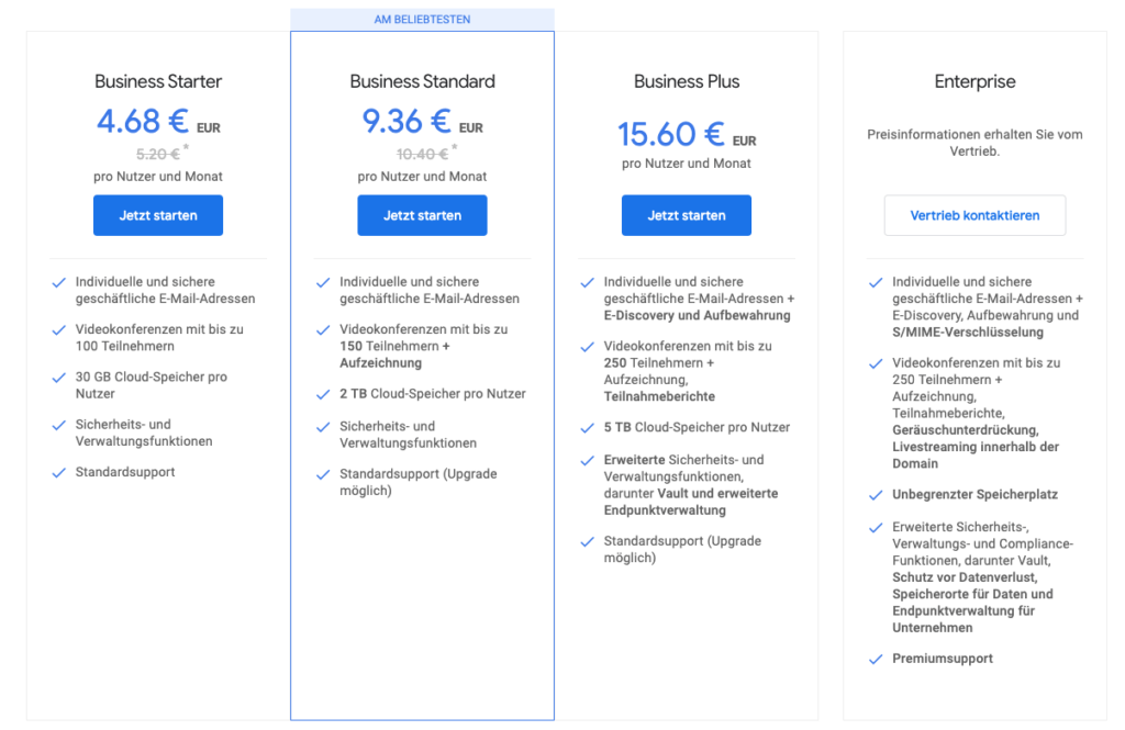 Tarife Google Workspace