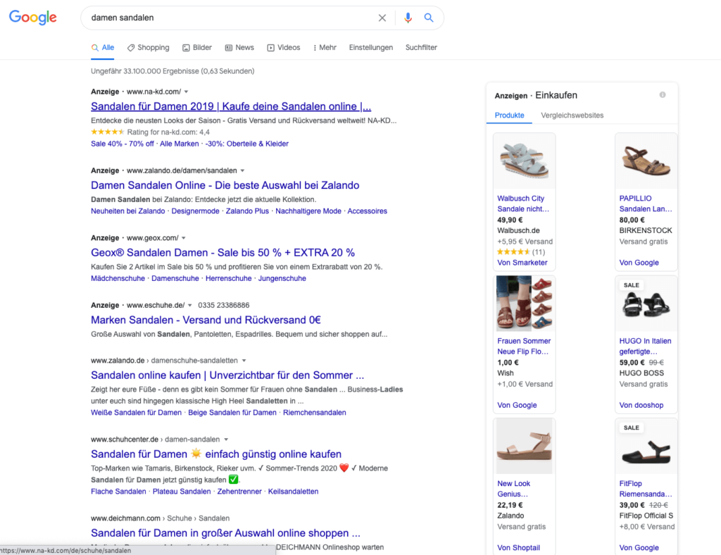 Google-Shopping-Anzeige-neben-Suchergebnisse